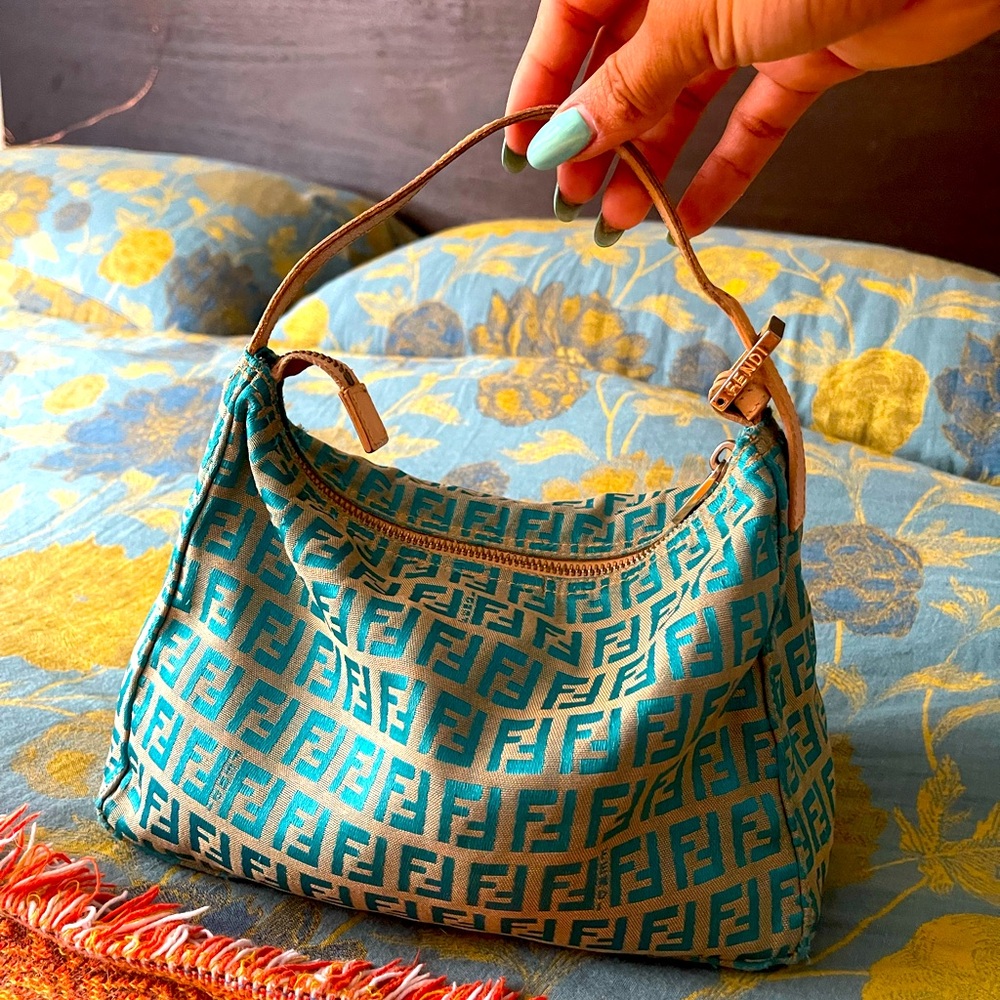 🩵FENDI Zucca Vintage Canvas Baguette Teal🩵